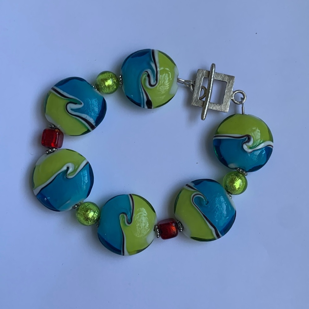 Murano Beaded Glass Bracelet with Square Toggle